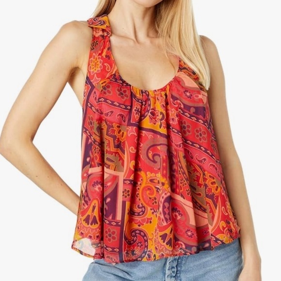 Free People Strawberry Oversized Flowy Colorful Scoop Neck Racerback Tank; M - Picture 2 of 16